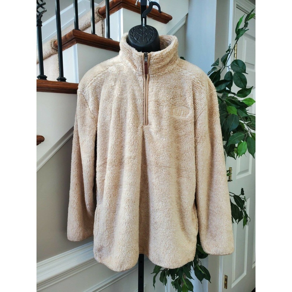 BoxerCraft Men's Tan Fuzzy Fleece 3/4 Zip Long Sleeve Pullover Jacket Size XL